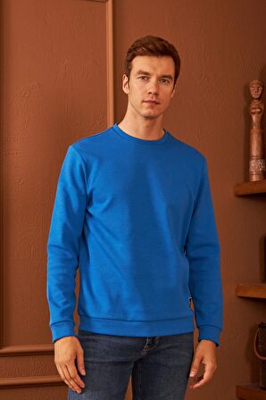 Erkek Comfort Fit Basic Düz Sweatshirt Mavi MARS26