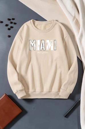 Unisex Miami Baskılı Bisiklet Yaka Sweatshirt