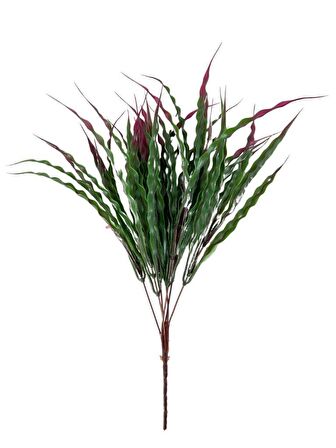 Yapay Çiçek BordoYeşil Kalın Kıvrımlı Saz Garnitür Aradal Dekoratif Yapay Bitki 45cm