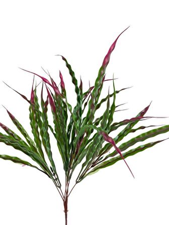 Yapay Çiçek BordoYeşil Kalın Kıvrımlı Saz Garnitür Aradal Dekoratif Yapay Bitki 45cm