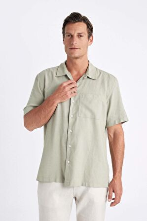 DeFacto Relax Fit Yazlık Polo Yaka Basic Düz Kısa Kollu Gömlek C1110AX24SMGN497