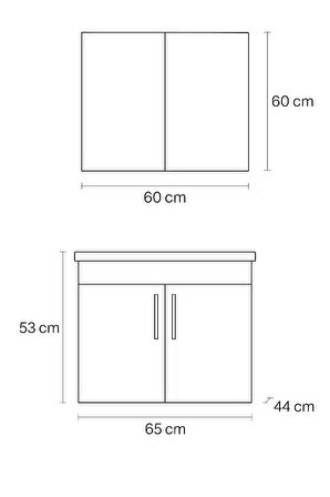 Liventa 65 cm Beyaz Renkli, Seramik Lavabolu, Mdf Banyo Dolabı Takımı