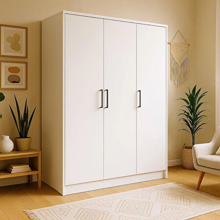 %100 Mdf 3 Kapaklı Yüklük Dolap | 180X135X50 cm | Beyaz – Modern Çok Amaçlı Gardrop