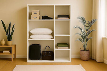 %100 Mdf 3 Kapaklı Yüklük Dolap | 180X135X50 cm | Beyaz – Modern Çok Amaçlı Gardrop