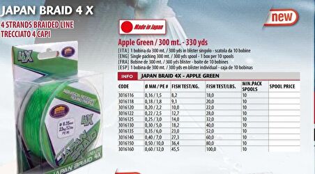 Lineaeffe 300 mt 4 örgü yeşil ip(made in japan) 0,30 mm