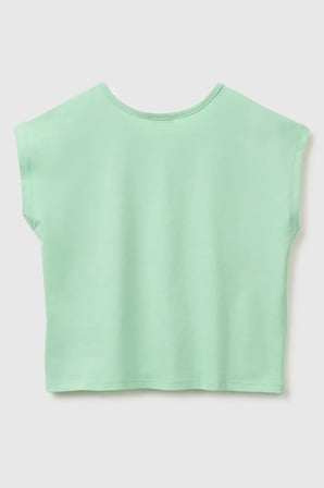 United Colors of Benetton Kız Çocuk Pul Baskı Detaylı Bisiklet Yaka T-Shirt Yeşil 6-14 Yaş