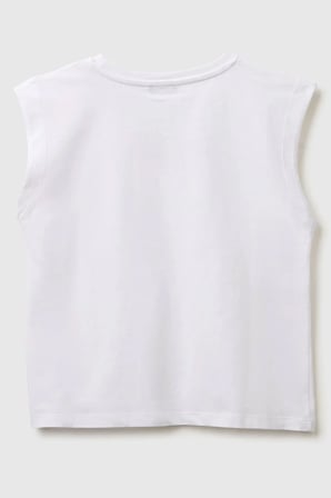 United Colors of Benetton Kız Çocuk Kabarık Baskı Detaylı T-Shirt Beyaz 6-14 Yaş