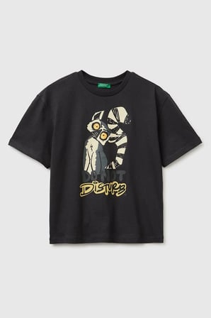 United Colors of Benetton Erkek Çocuk Ön Baskı Detaylı Bisiklet Yaka T-Shirt Antrasit Ekru 6-13 Yaş