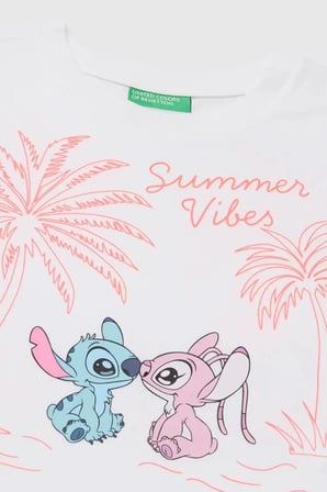 United Colors of Benetton Kız Çocuk Lilo & Stitch Baskı Detaylı Crop T-Shirt Beyaz 6-13 Yaş