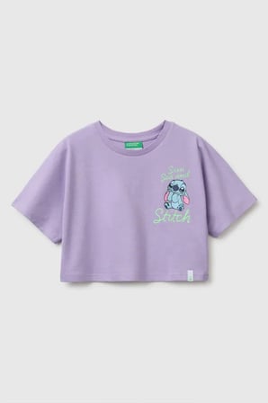 United Colors of Benetton Kız Çocuk Lilo & Stitch Baskı Detaylı Crop T-Shirt Lila 6-13 Yaş