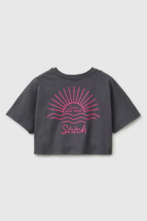 United Colors of Benetton Kız Çocuk Lilo & Stitch Baskı Detaylı Crop T-Shirt Kahverengi 6-13 Yaş