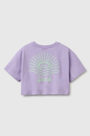 United Colors of Benetton Kız Çocuk Lilo & Stitch Baskı Detaylı Crop T-Shirt Lila 6-13 Yaş