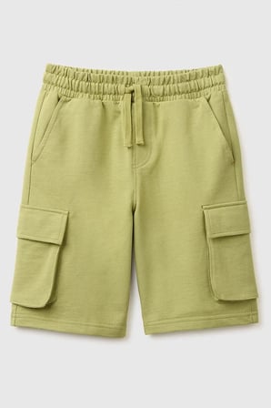 United Colors of Benetton Erkek Çocuk Beli İp Detaylı Ön Cepli Bermuda Şort Haki 6-14 Yaş