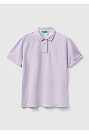 Benetton Kadın T-Shirt Streç Pamuklu Sol Altı Logo Baskılı Polo 3WG9D300E