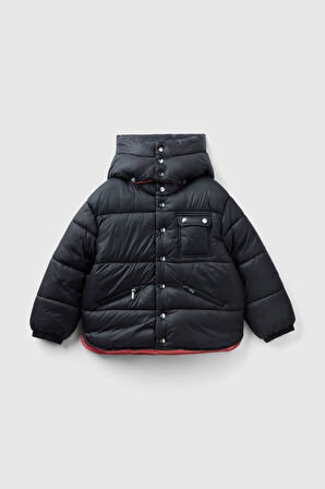 Erkek Çocuk Çift Renkli Mont - Siyah | 10-11 Yaş