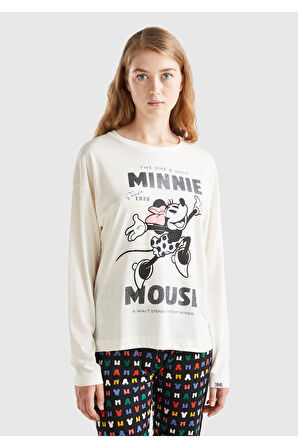 Kadın Krem Disney Baskılı T-Shirt