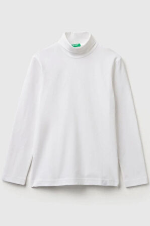 United Colors of Benetton Erkek Çocuk 3DKEC202O-25K Uzun Kol Boğazlı Tshirt Beyaz