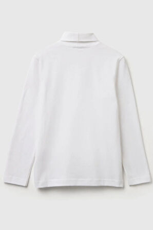 United Colors of Benetton Erkek Çocuk 3DKEC202O-25K Uzun Kol Boğazlı Tshirt Beyaz