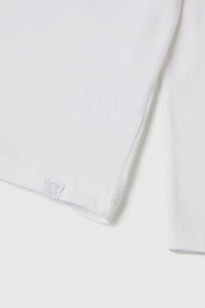 United Colors of Benetton Erkek Çocuk 3DKEC202O-25K Uzun Kol Boğazlı Tshirt Beyaz
