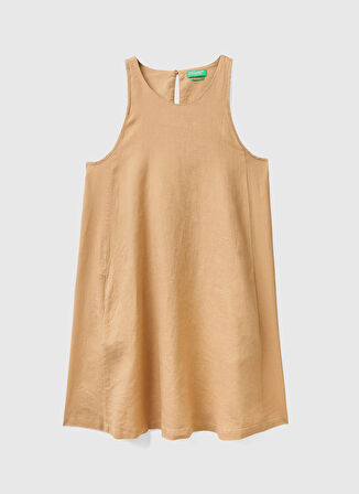 Benetton Taba Kadın Bisiklet Yaka Kolsuz Uzun Keten Elbise 4AGHDV02U