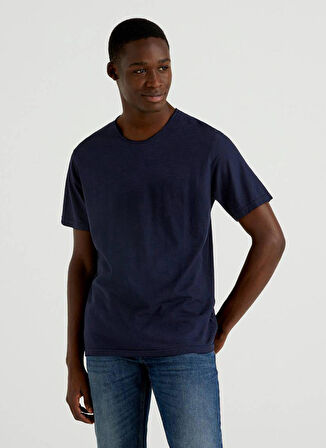 Benetton Bisiklet Yaka Lacivert Erkek T-Shirt 123P3JE1J19A5