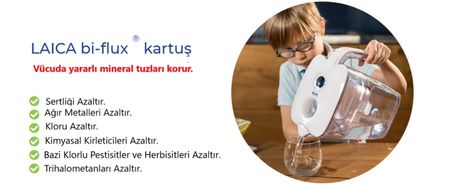 LAICA Stream ( Beyaz ) Akıllı Filtreli Su Arıtmalı Filtre Sürahi 2.30LT + Bi-Flux 8'li Yedek Filtre