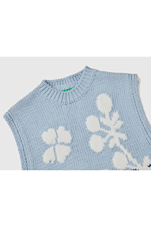United Colors of Benetton Kadın Pembe Çiçek Desenli Koton Karışımlı Crop Yelek 123P108RE105G