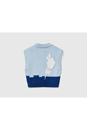 United Colors of Benetton Kadın Pembe Çiçek Desenli Koton Karışımlı Crop Yelek 123P108RE105G