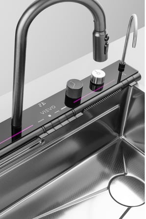 Vievo Premium Akıllı Çelik Eviye Seti, LED Dijital Sıcaklık Göstergeli, Bal Peteği Kaplamalı Gümüş