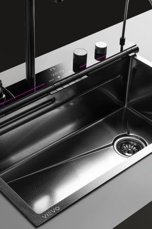 Vievo Premium Akıllı Çelik Eviye Seti, LED Dijital Sıcaklık Göstergeli, Bal Peteği Kaplamalı Gümüş