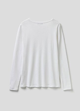 Benetton V Yaka Beyaz Kadın T-Shirt