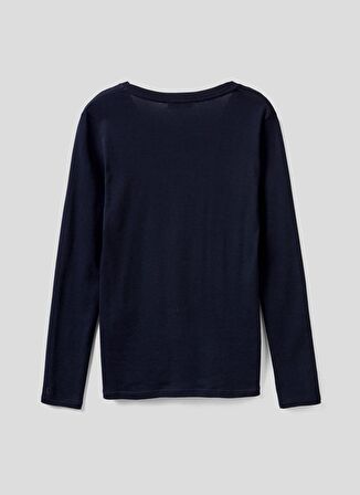 Benetton V Yaka Lacivert Kadın T-Shirt