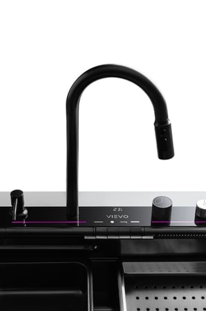 Vievo Premium 75x45 cm Akıllı Çelik Eviye Seti, LED Sıcaklık Göstergeli, Bal Peteği Kaplamalı Siyah