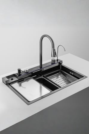 Vievo Icon 75x45 cm Akıllı Çelik Eviye Seti, LED Dijital Sıcaklık Göstergeli, Bal Peteği Kaplamalı,