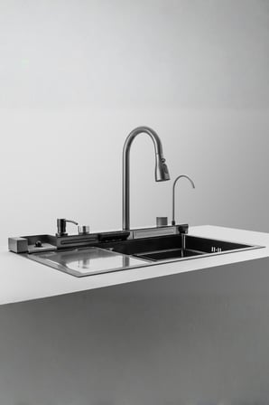 Vievo Icon 75x45 cm Akıllı Çelik Eviye Seti, LED Dijital Sıcaklık Göstergeli, Bal Peteği Kaplamalı,