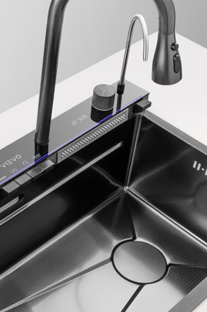 Vievo Icon 75x45 cm Akıllı Çelik Eviye Seti, LED Dijital Sıcaklık Göstergeli, Bal Peteği Kaplamalı,
