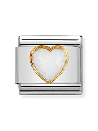 Composable Classic Dekoratif Link - Taşlar Kalpler - Kalp - (07 White Opal) 18K Altın