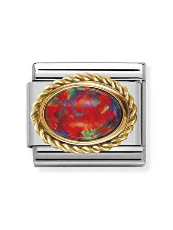 Composable Classic Dekoratif Link - Taşlar Oval - Kırmızı opal - (08 Red Opal) 18K Altın