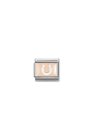 Composable Classic Plates In Stainless Steel With 9k Rose Gold Custom Horseshoe