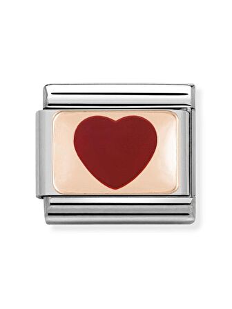 Composable Classic Dekoratif Link - Plakalar - Kırmızı kalp -  9K Rose Altın