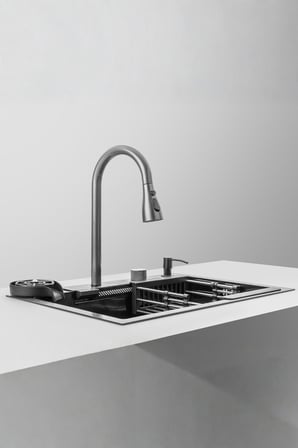 Vievo Aura 60 cm Akıllı Siyah Çelik Eviye Seti, LED Dijital Sıcaklık Göstergeli, Bal Peteği Kaplamal