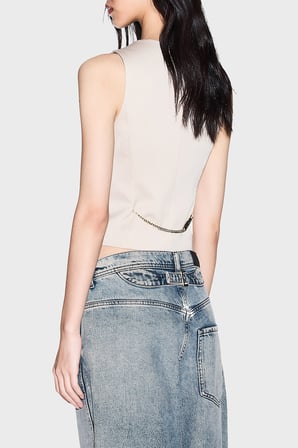 Armani Exchange Zincir Detaylı Regular Fit V Yaka Yelek Kadın YELEK XW001954 AF21553 U6223 BEJ