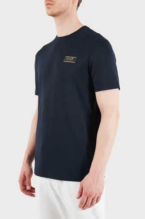 EA7 logolu Regular Fit Yuvarlak Yaka T Shirt Erkek T SHİRT 7M001331 AF13739 UB102 LACİVERT