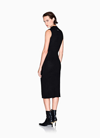Armani Exchange Dik Yaka Düz Siyah Uzun Kadın Elbise XW001308
