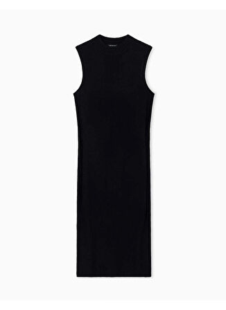 Armani Exchange Dik Yaka Düz Siyah Uzun Kadın Elbise XW001308