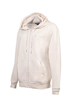 Kadın Regular Fit Fermuarlı Kapüşonlu Sweatshirt - Krem | S