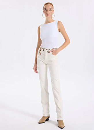 Armani Exchange Yüksek Bel Düz Paça Standart Ekru Kadın Denim Pantolon XW000072