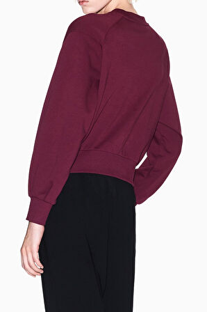 Kadın Balon Kollu Crop Sweatshirt - Mürdüm | S