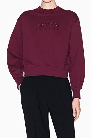 Kadın Balon Kollu Crop Sweatshirt - Mürdüm | XS
