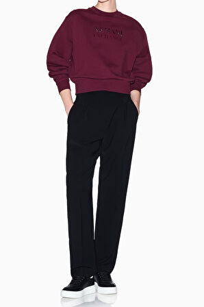 Kadın Balon Kollu Crop Sweatshirt - Mürdüm | XS